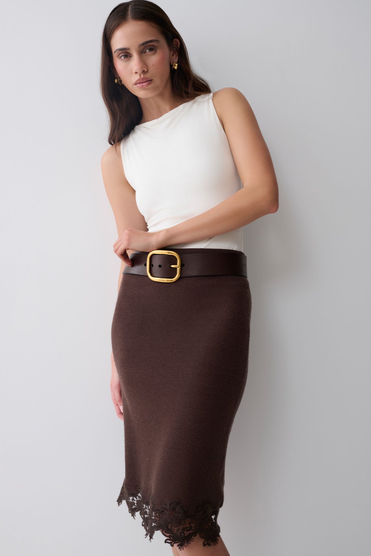 Kaelin Lace Knit Skirt - Chocolate