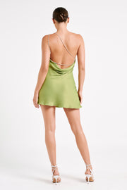 Berina One Shoulder Mini Dress With Pearl Trim - Parakeet Green