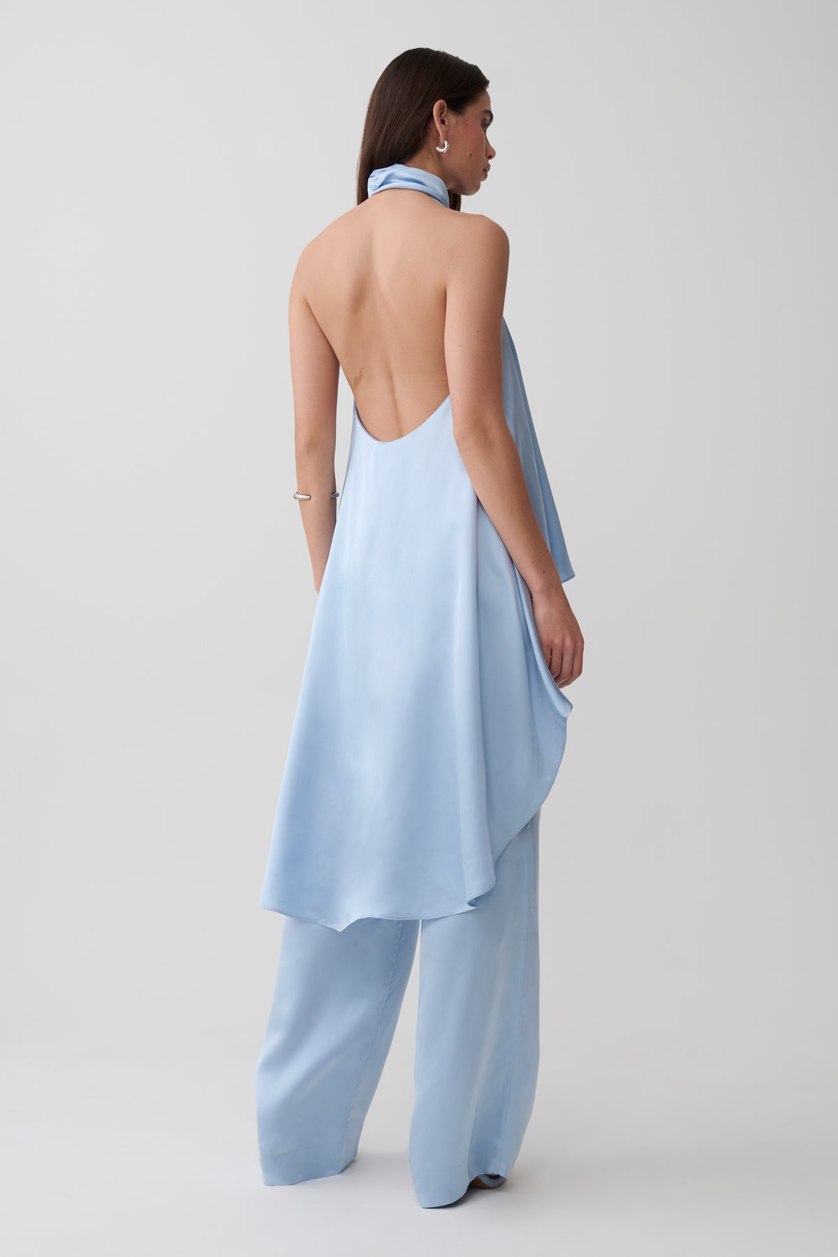Sydney Asymmetrical Satin Halter Top - Cornflower Blue #2