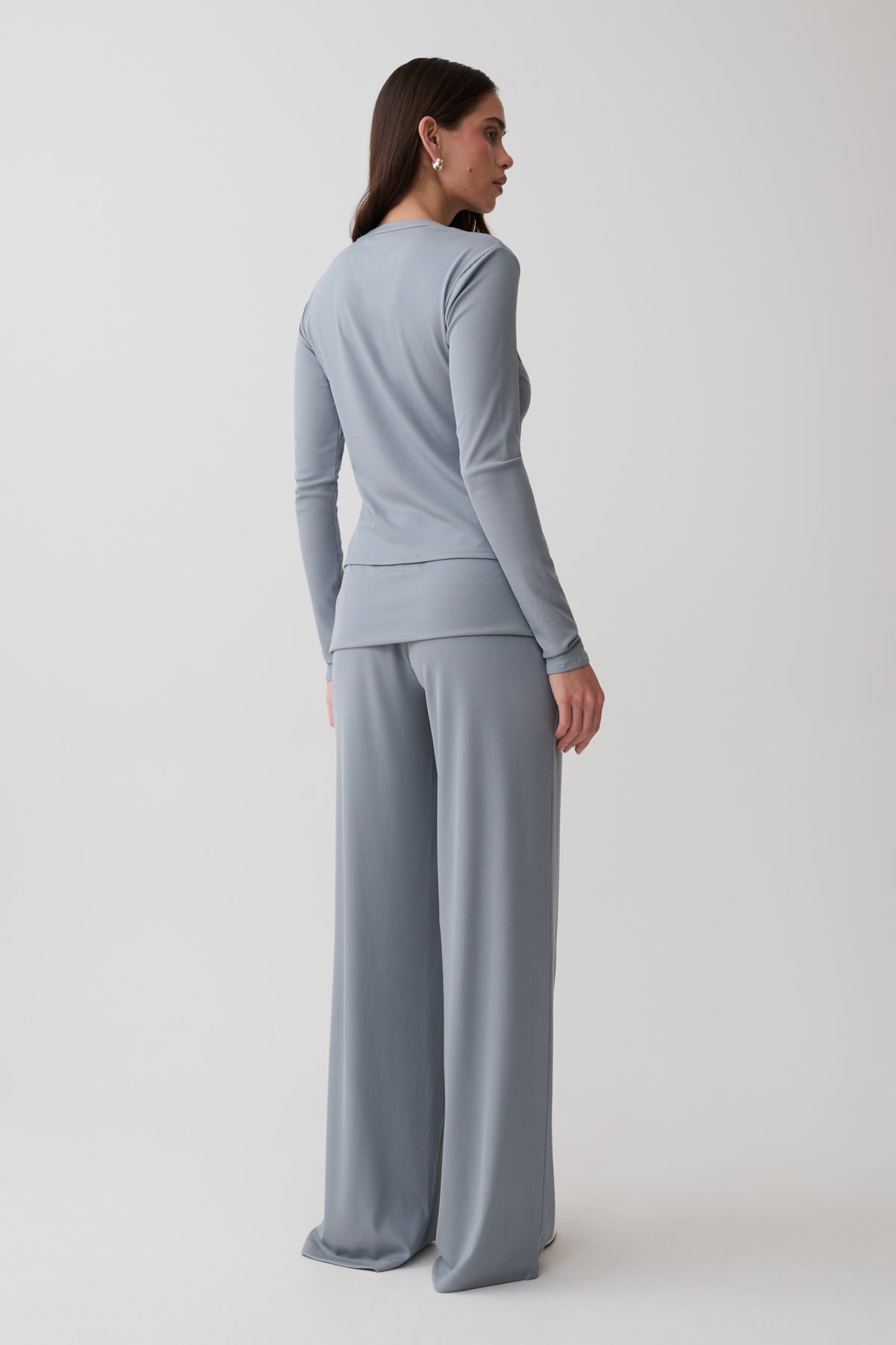 Evadne Button Down Jersey Cardigan - Steel Blue #2