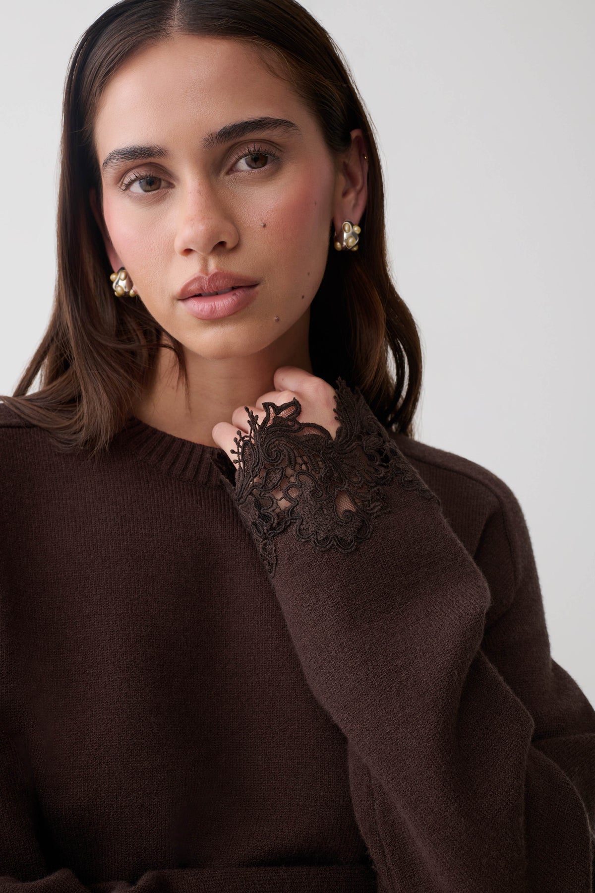 Kaelin Lace Knit Jumper - Chocolate #3
