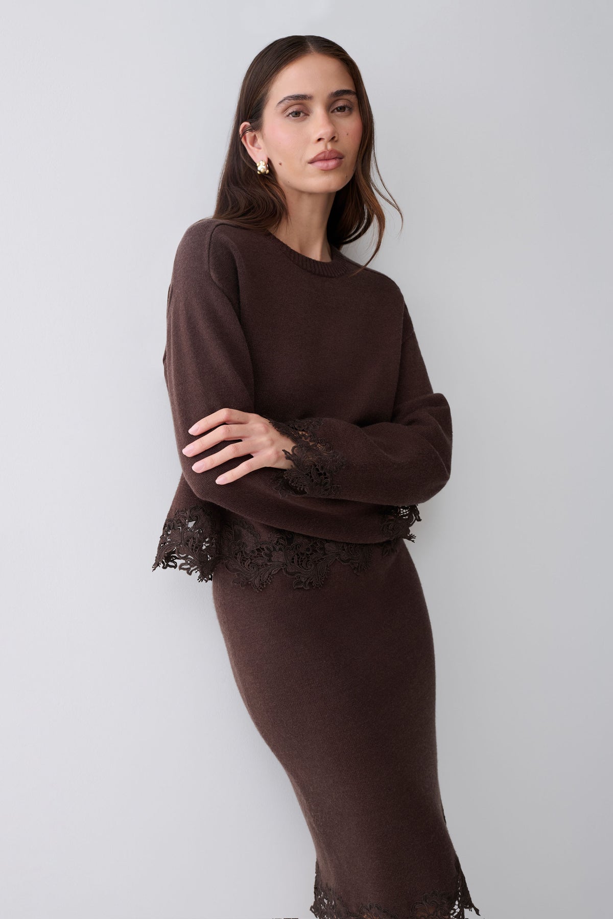 Kaelin Lace Knit Jumper - Chocolate #4