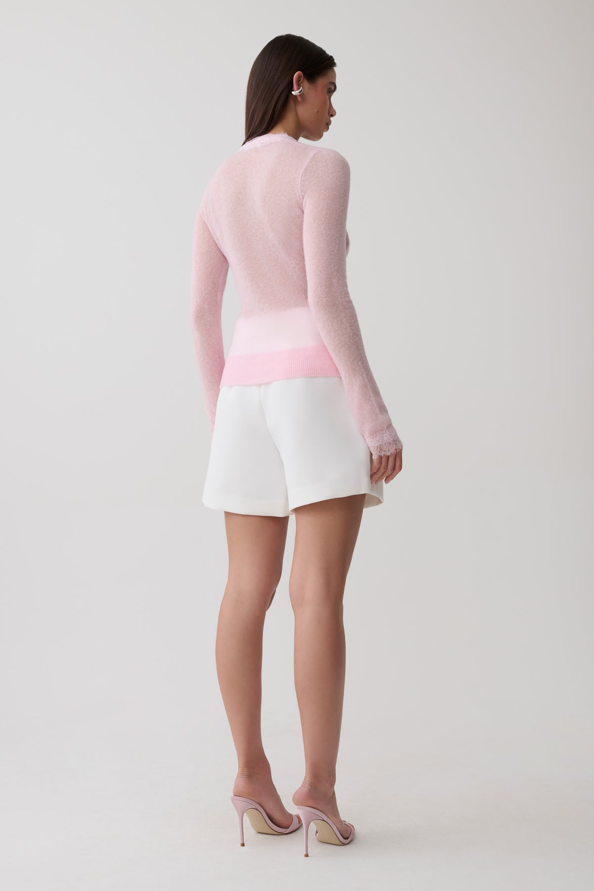 Amrita Lace Knit Cardigan - Baby Pink