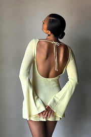 Zahra Long Sleeve Open Back Mini Knit Dress - Lemon