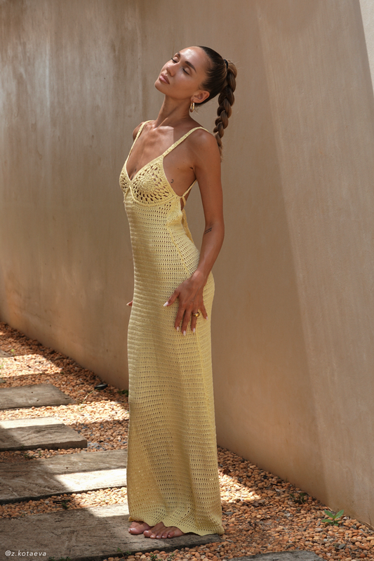 Monica Crochet Knit Maxi Dress - Butter