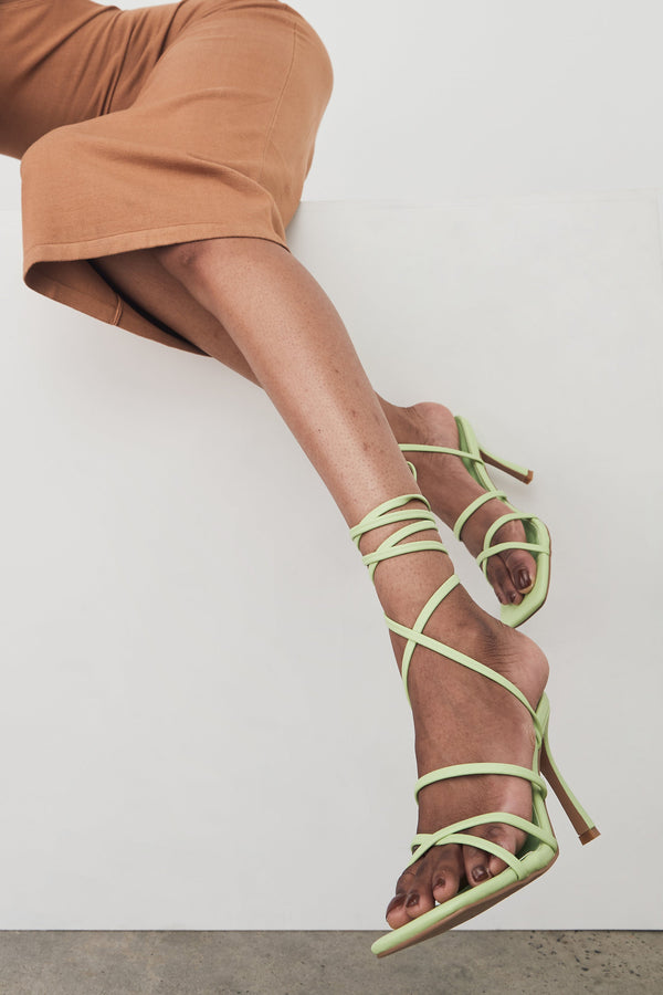 Milly Faux Leather Wrap Around Heels - Lime Green