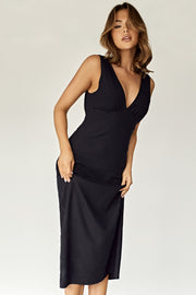 Elspeth Linen Midi Dress - Black