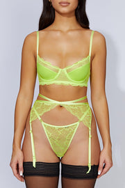Isadora Lace Crossover Suspenders - Lime Green