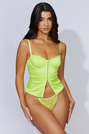 Claudia Lace Satin Bustier Corset - Lime Green