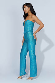 Lisette Straight Leg Shimmer Pants - Aquamarine