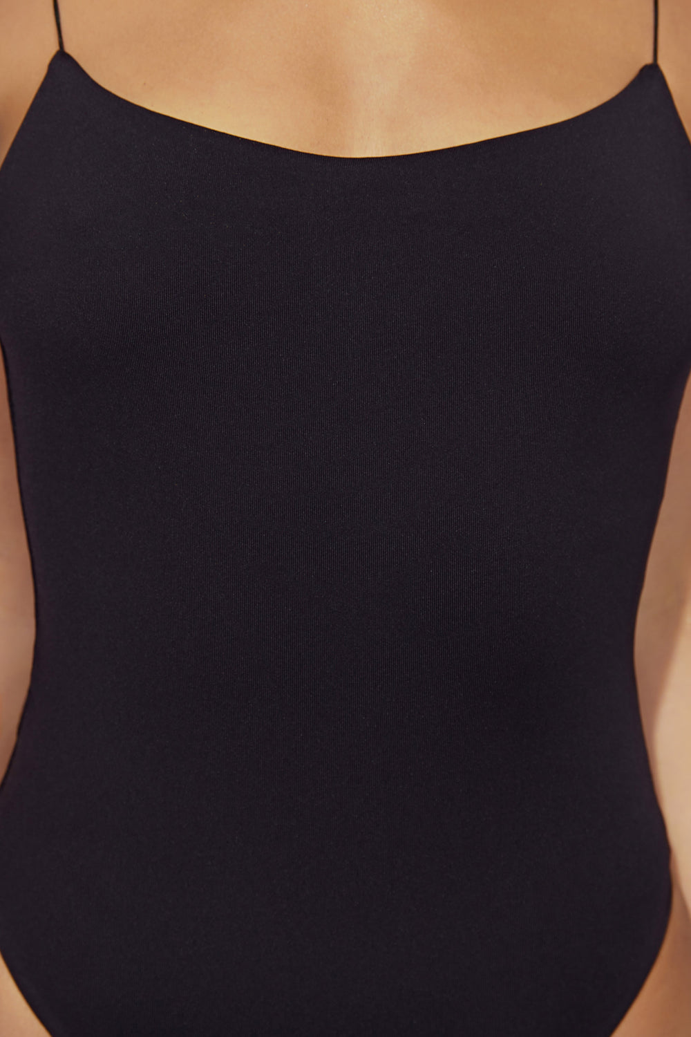 Valeria Low Back Thin Strap Bodysuit - Black