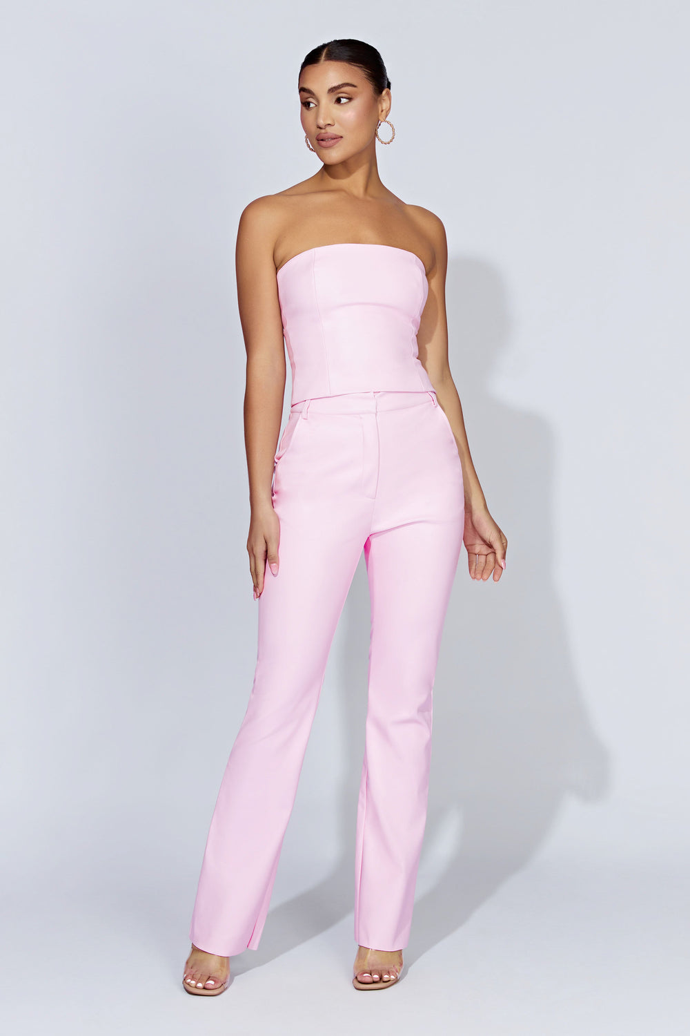 Tyra Straight Leg Faux Leather Pants - Baby Pink