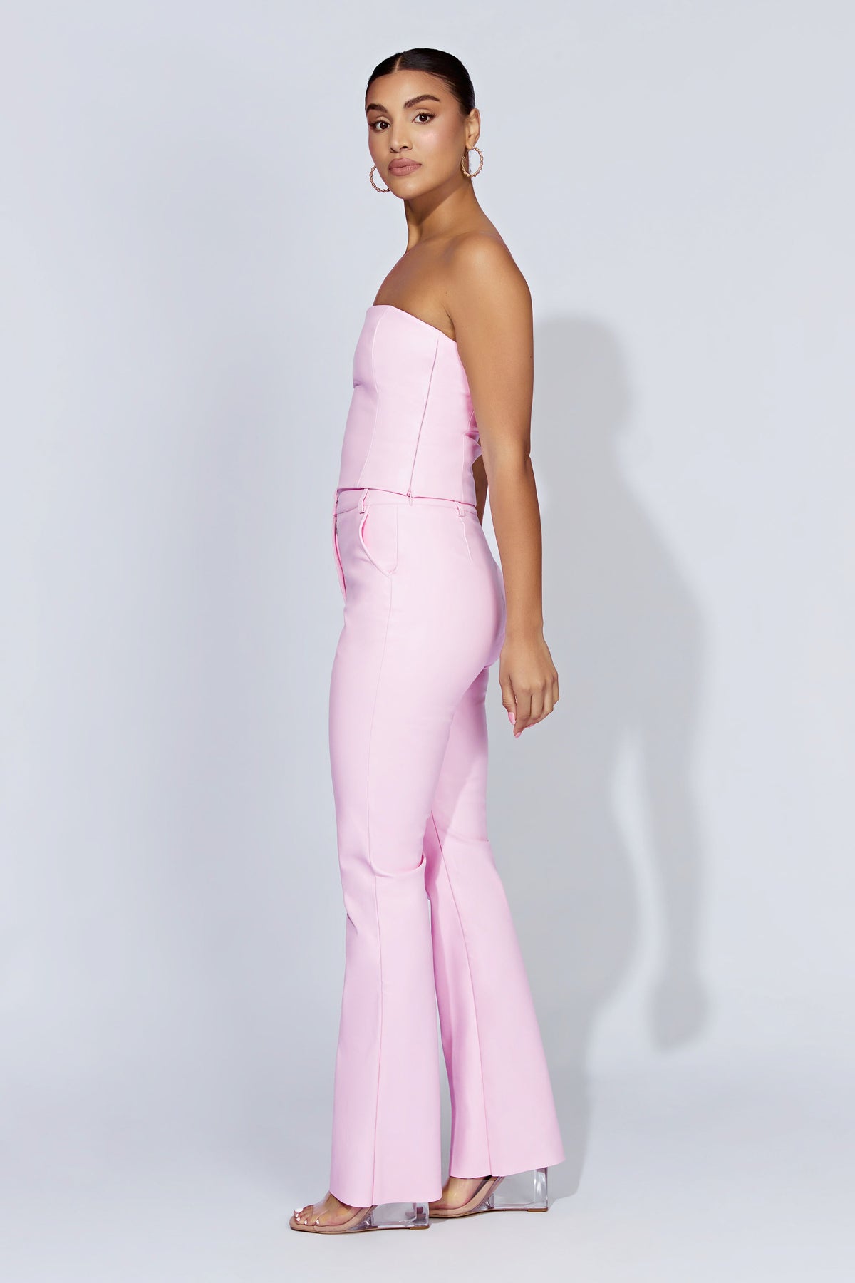 Tyra Straight Leg Faux Leather Pants - Baby Pink