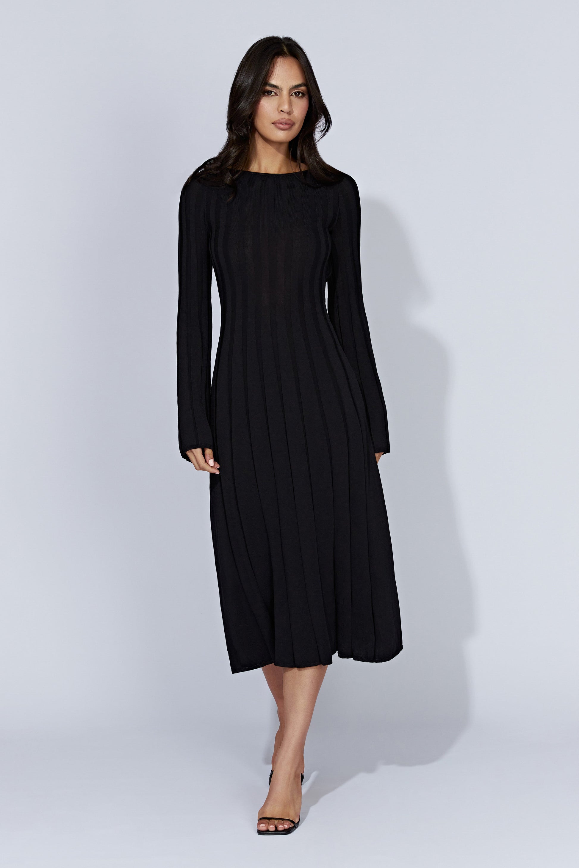 Juniper Flare Sleeve Knit Midi Dress - Black #6