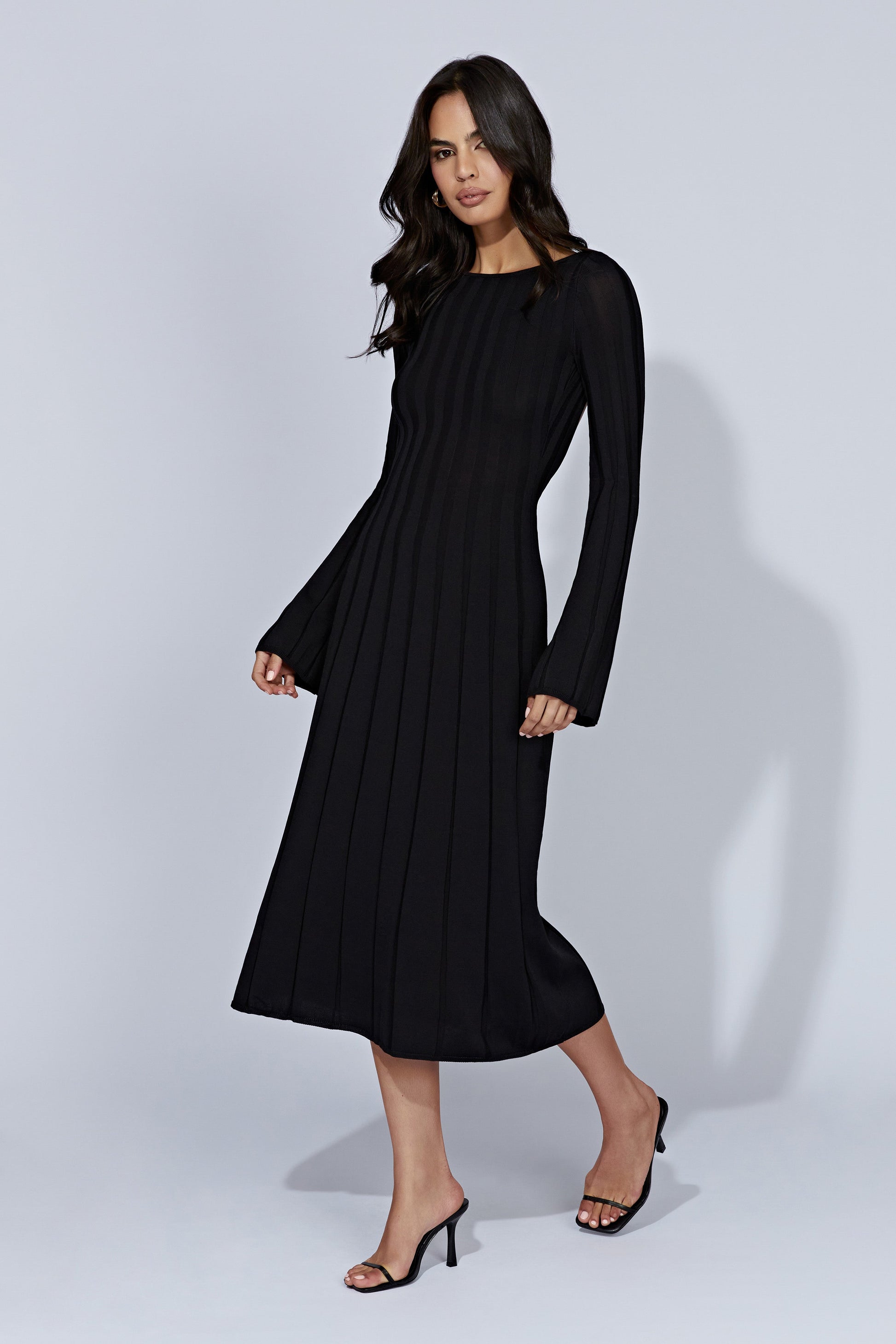 Juniper Flare Sleeve Knit Midi Dress - Black #4