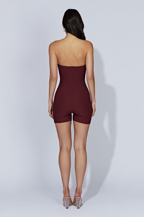 Ginny Strapless Knitted Playsuit - Cherry Chocolate