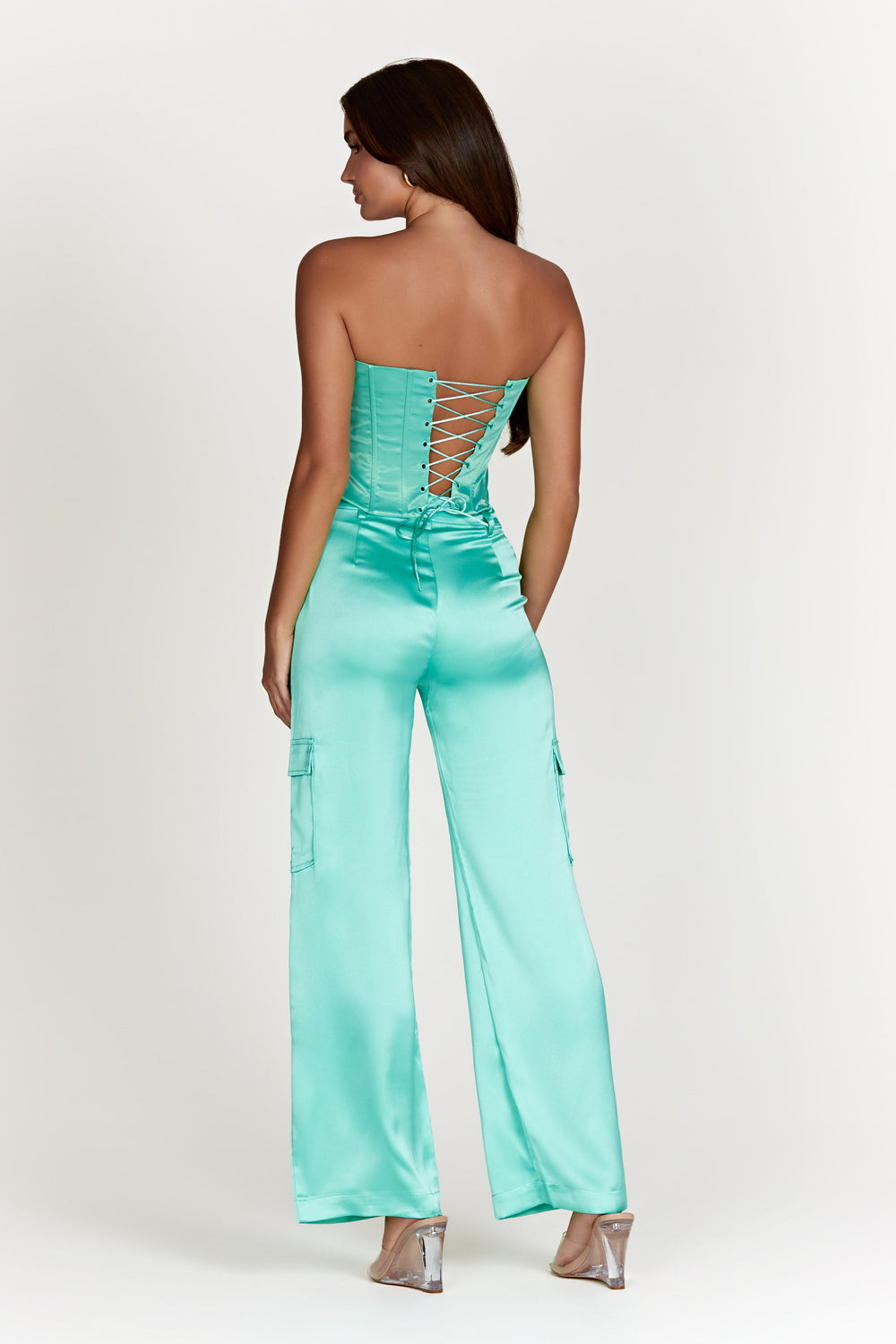 Amaya Satin Cargo Pant - Mint