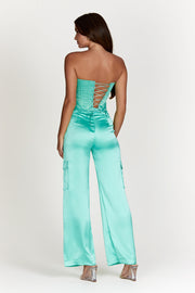 Amaya Satin Cargo Pant - Mint