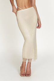 Rayne Mesh Diamante Midi Skirt - Cream