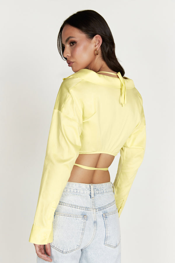 Freya Off Shoulder Long Sleeve Shirt - Lemon