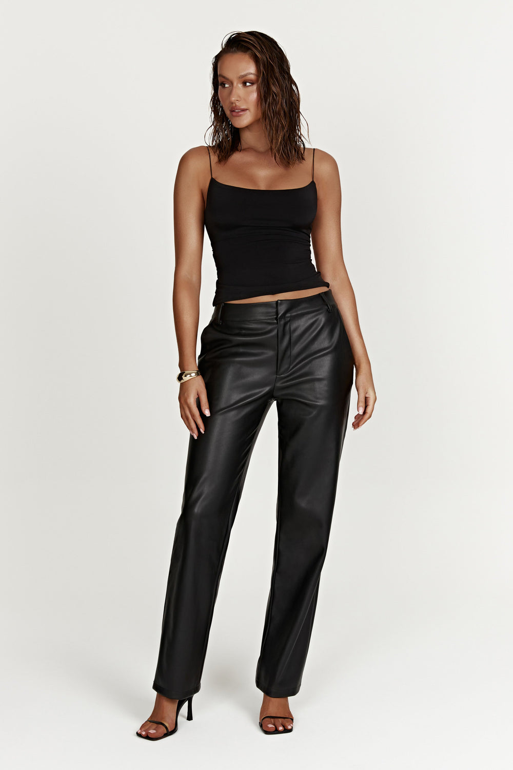 Matilda Slouchy Low Rise Faux Leather Pant - Black