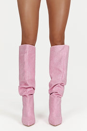 Jenner Diamante High Heel Boot - Blush Pink