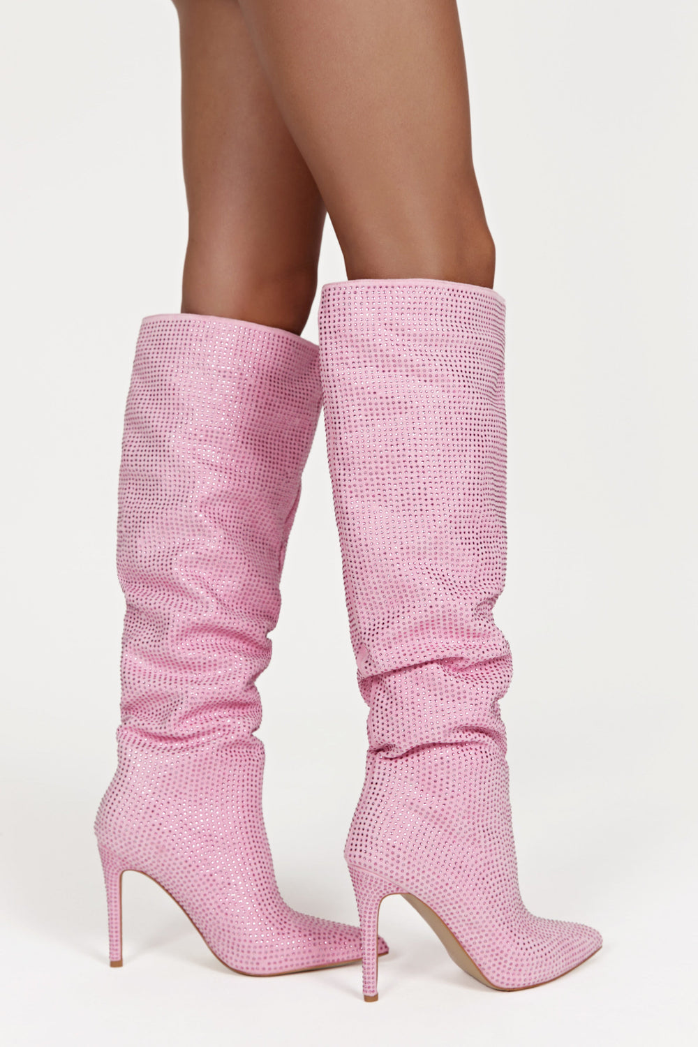 Jenner Diamante High Heel Boot - Blush Pink