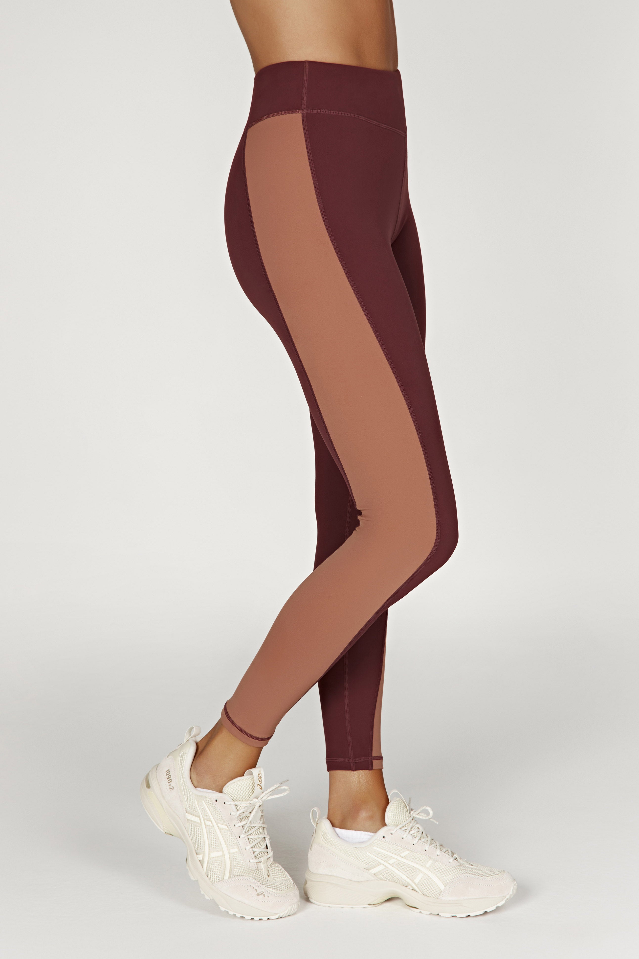 Libby Two Tone Panel Leggings - Mahogany/Tan | MESHKI