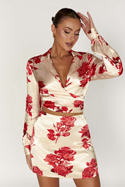 Amia Satin Mini Skirt - Rose Print