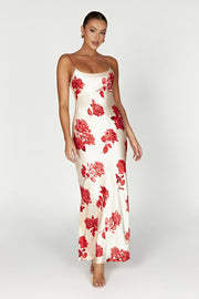 Rosalie Satin Maxi Dress - Rose Print