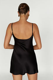 Valentina Satin Mini Dress - Black