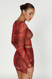 Erina Mesh Mini Skirt - Oversized Rose Print