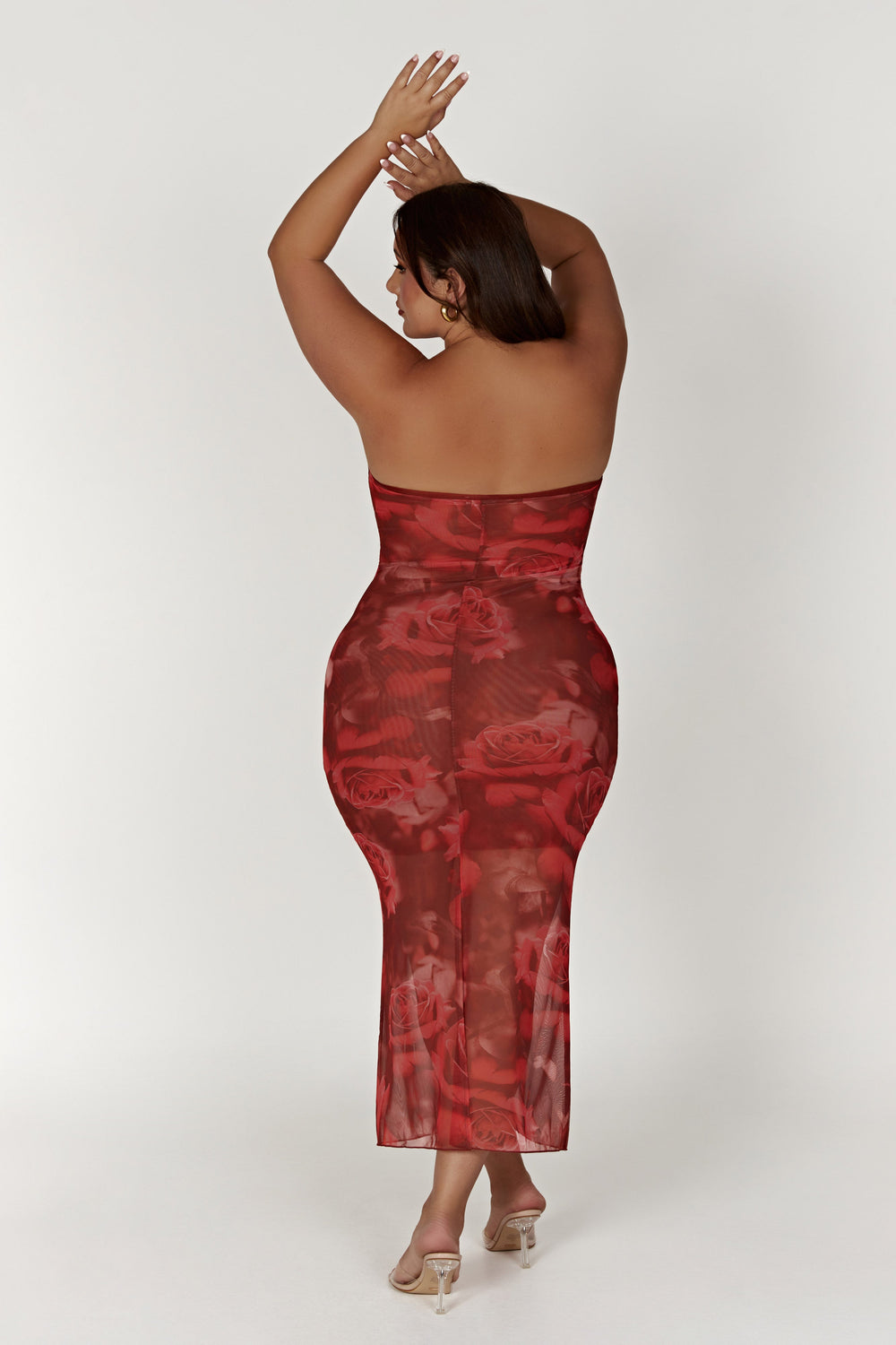 Aphrodite Strapless Mesh Dress - Oversized Rose Print