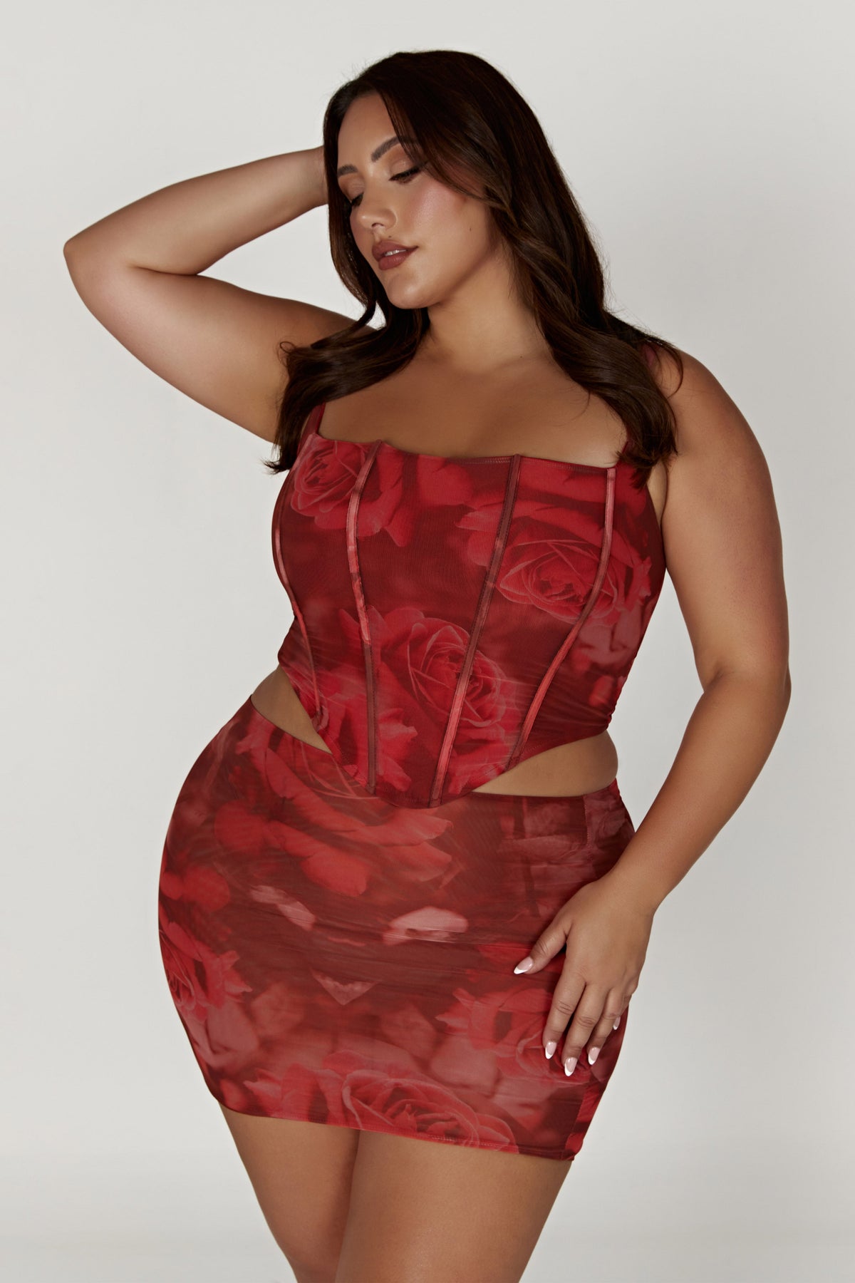 Erina Mesh Mini Skirt - Oversized Rose Print #10