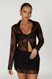 Vivica Embroidered Mesh Mini Skirt - Black