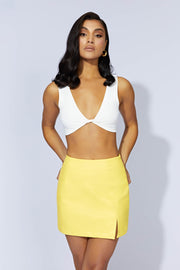 Saylor A Line Faux Leather Mini Skirt - Lemon