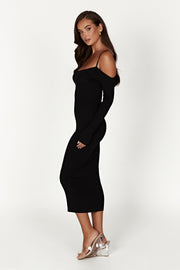 Shea Off Shoulder Knit Midi Dress - Black