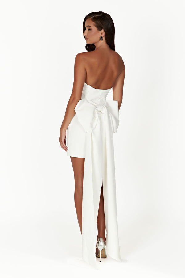 Shop Formal Dress - Meredith  Strapless Bow Mini Dress - White fourth image