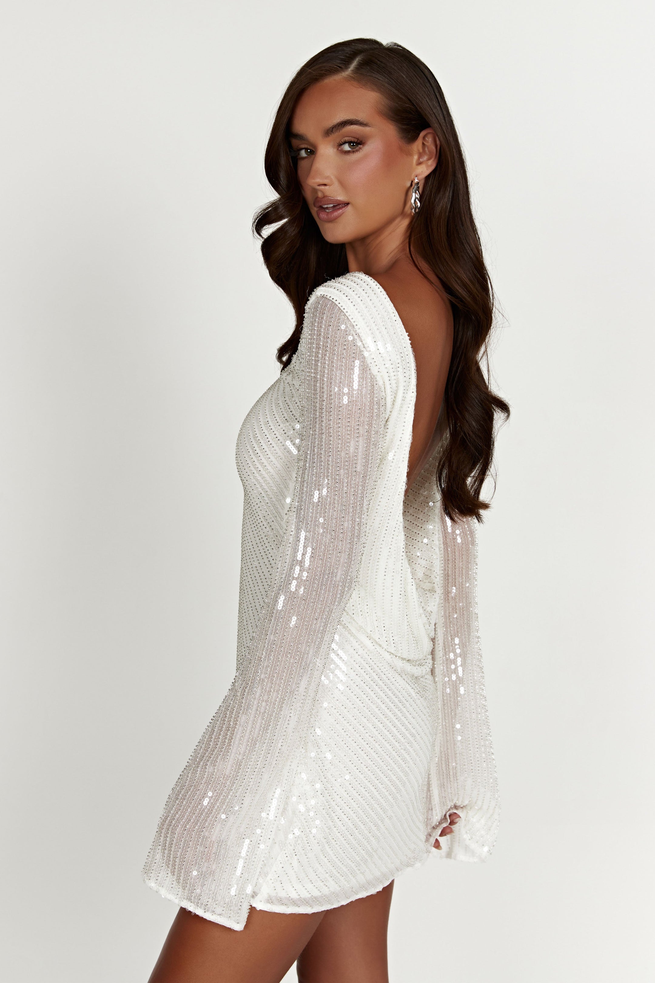 Nala Sequin Mini Dress White MESHKI — free download