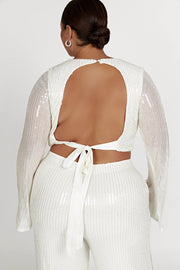 Diaz Long Sleeve Sequin Top - White