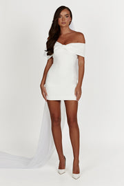 Gwyneth Off Shoulder Bow Mini Dress - White