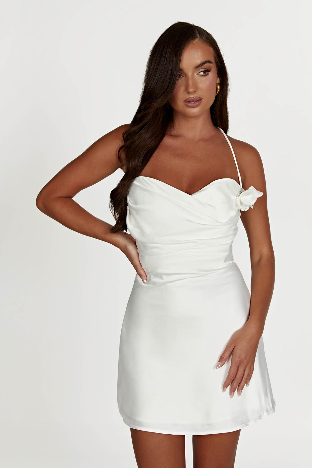 Otillie Rose Halter Mini Dress - White