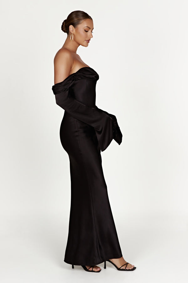 Shop Formal Dress - Giselle  Off Shoulder Cowl Neck Maxi Dress - Black sixth image