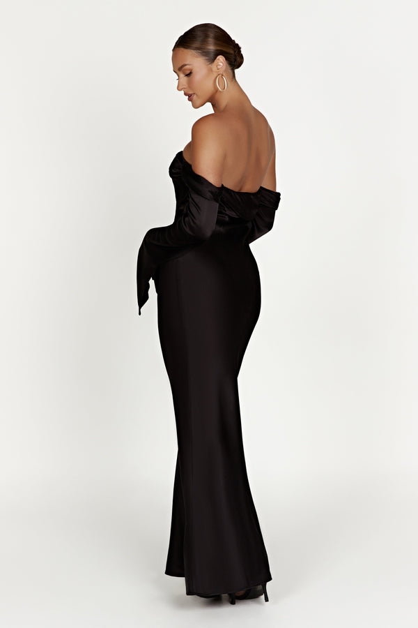 Shop Formal Dress - Giselle  Off Shoulder Cowl Neck Maxi Dress - Black third image