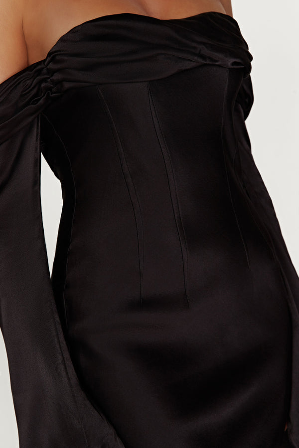 Shop Formal Dress - Giselle  Off Shoulder Cowl Neck Maxi Dress - Black featured image