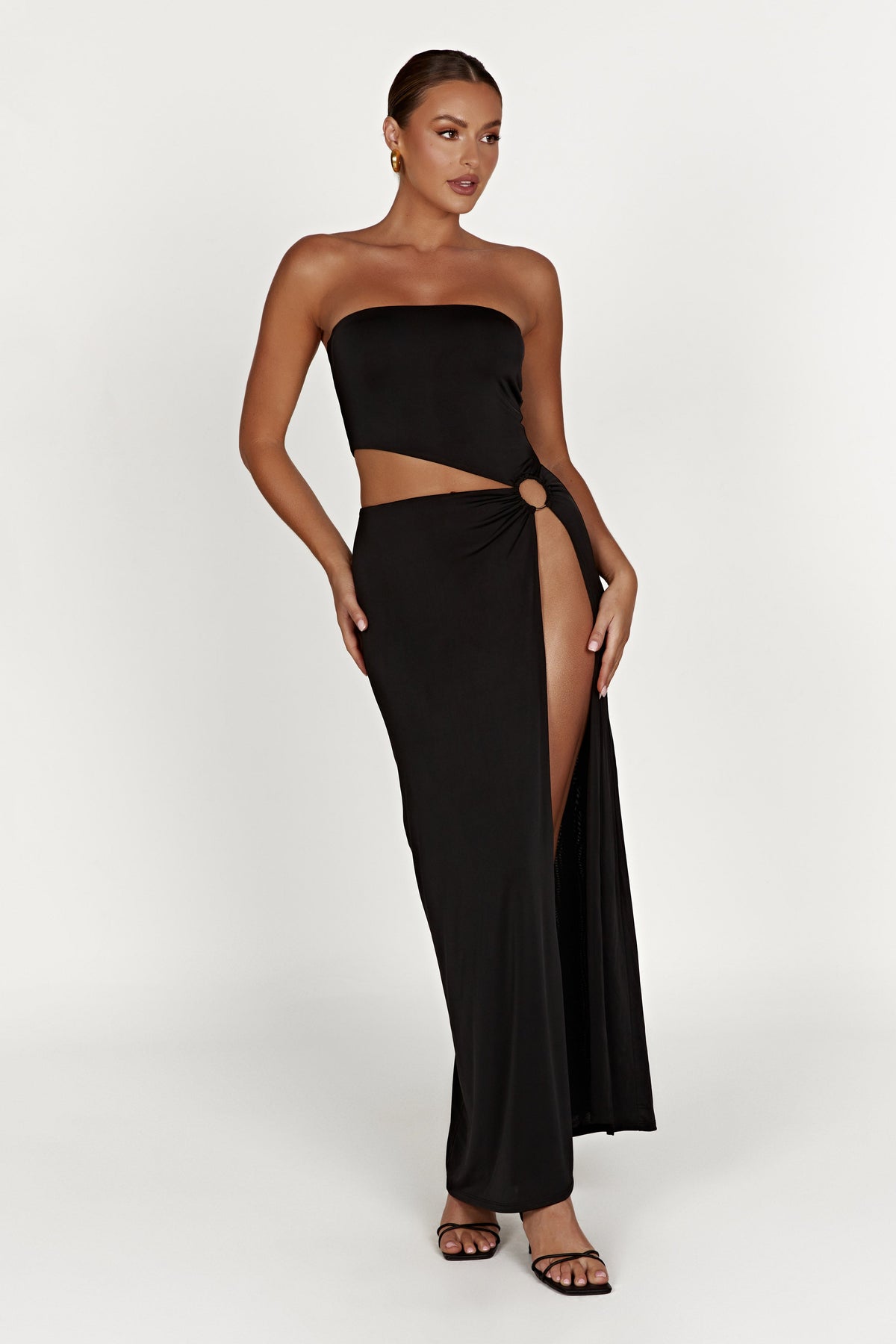 Giada O-Ring Strapless Maxi Dress - Black