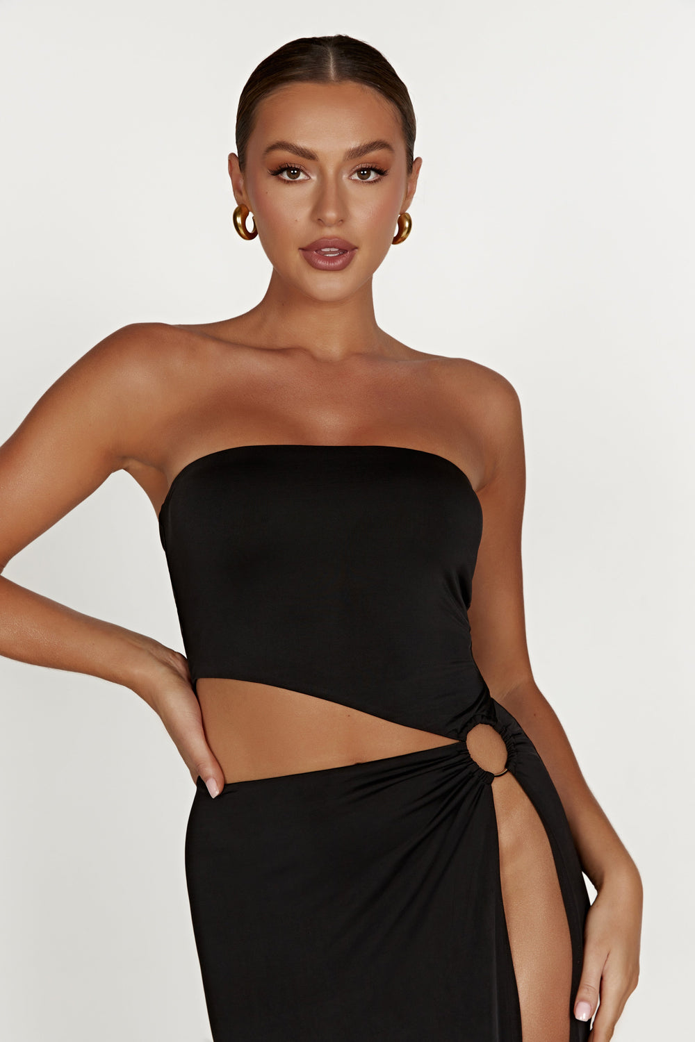 Giada O-Ring Strapless Maxi Dress - Black