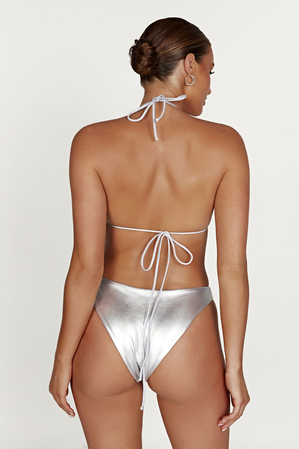 Ariel Metallic Triangle Tie Up Bikini Top - Silver