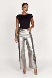Minnie Metallic Straight Jean - Silver