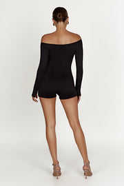 Aisling Recycled Nylon Off Shoulder Playsuit - Black